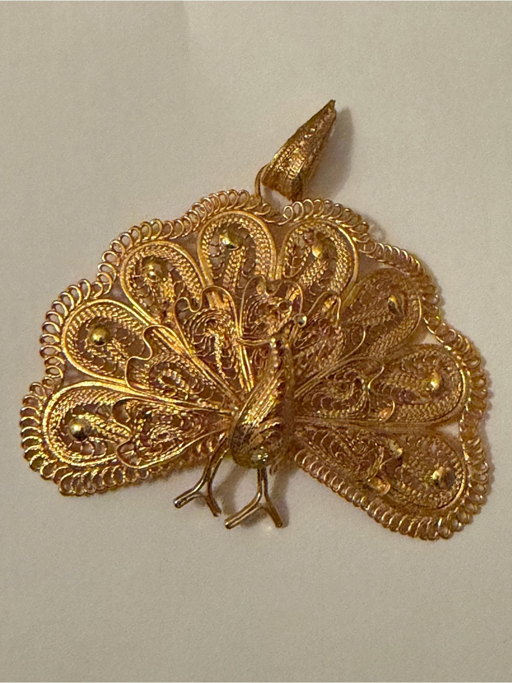 Vintage‎ Peacock Filigree Pendant Gold Tone Large Statement Necklace Charm